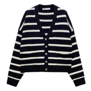 Zara wool Navy and White Striped Women's Sweater